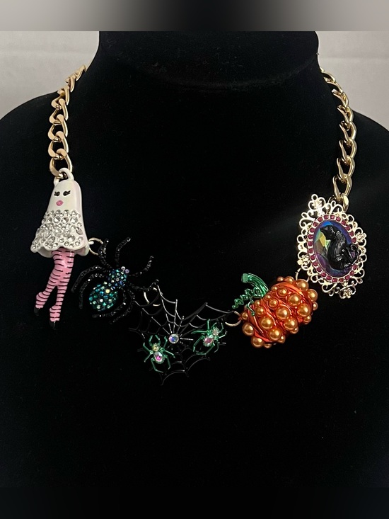 Betsey Johnson Jewelry - Betsey Johnson Halloween Statement Necklace with Pumpkin, Spider & Ghost Charms
